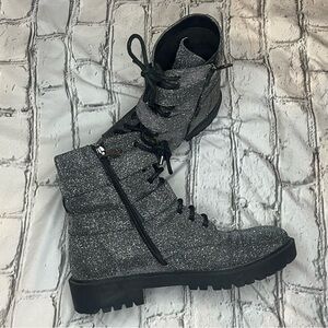 Jessica Simpson KERINA Pewter Glitter Combat Boots